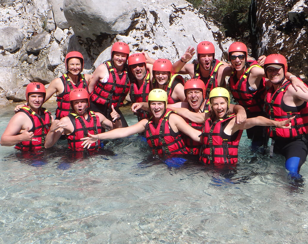 Team building on corporate rafting in Bovec, Slovenia, Soča river