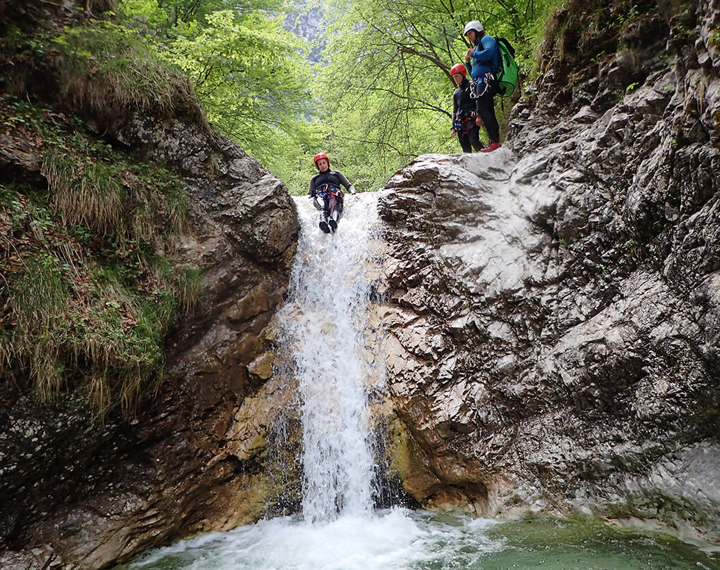 Canyoning in Fratarica canyon, Triglav National Park, Bovec, Slovenia